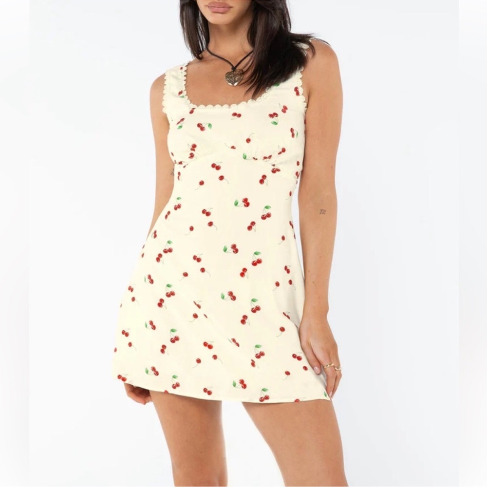Princess Polly Cream Dress with Cherry Print